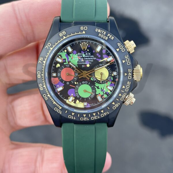 Rolex Daytona Oysterflex Motley DiW PVD Siyah Kasa Yeşil Silikon Kordon